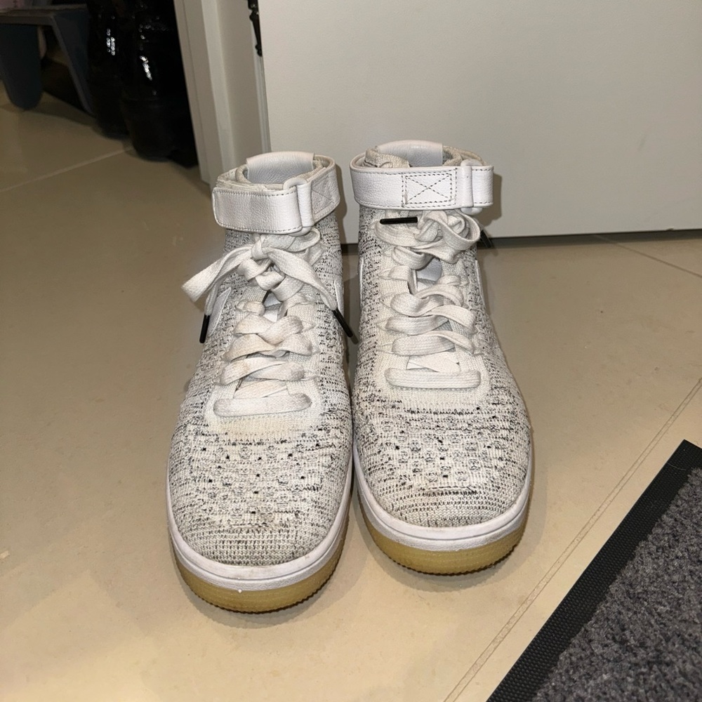 Nike Air Force 1 Mid Flyknit White Grey Womens Shoes / US8 EU39